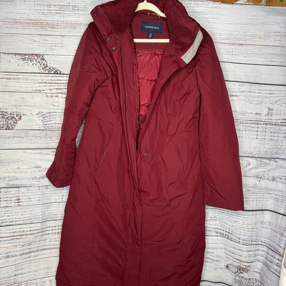 Lands’ End Women’s Long Down Coat – Burgundy Red – Size Medium (M 10–12) - Picture 1 of 6